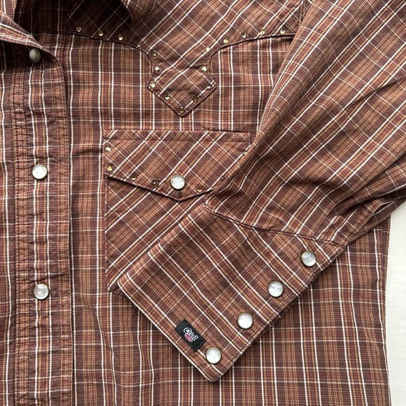 Vintage 90s Cruel Girl Punk Western Plaid Grunge Button Down Brown Long Sleeve S - Picture 8 of 9